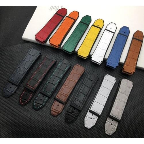 Blue Red White 25*19mm real cow leather Rubber Watchband for Hublot strap for Big Bang belt Watch band butterfly Buckle free too