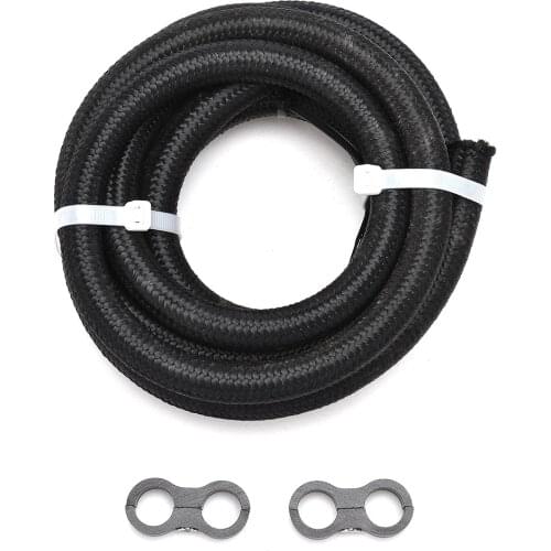 RJSPHH-6AN -8AN -10AN Black Nylon Braided Hose FUEL 10FT -6AN Nylon Braided for 3/8" Tube Size+ 2pcs Hose Separator Clamp