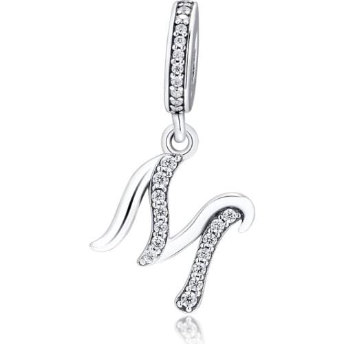Charms Fits for Pandora Bracelets Shining Letter M Bead 100% 925 Original Sterling Silver Jewelry Free Shipping