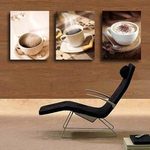 Modern Wall Art Living Room Decor Unframed 3 Piece Hd Picture Canvas Print Painting Hot Cup Of Coffee Tea For Dinner