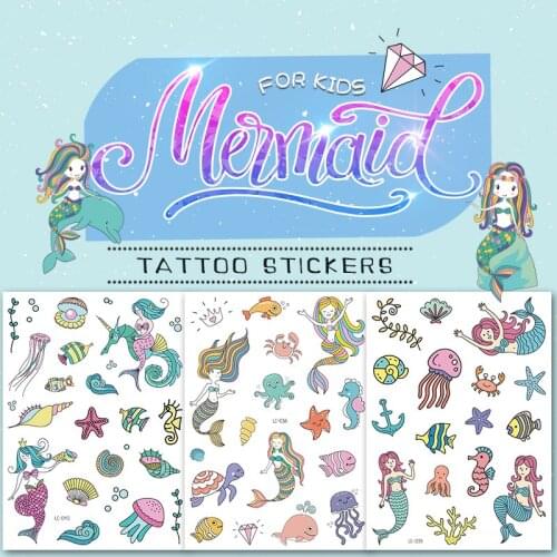 Kids temporary tattoos cartoon animals ocean whale mermaid tattoo sticker for children hand finger small tatoo fake waterproof