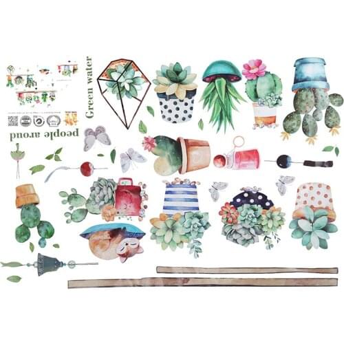 Bathroom Decoration Wall Decal Cactus Plant Wall Stickers Room TV Backdrop Decorative Decals PVC Modern Art Wallmural