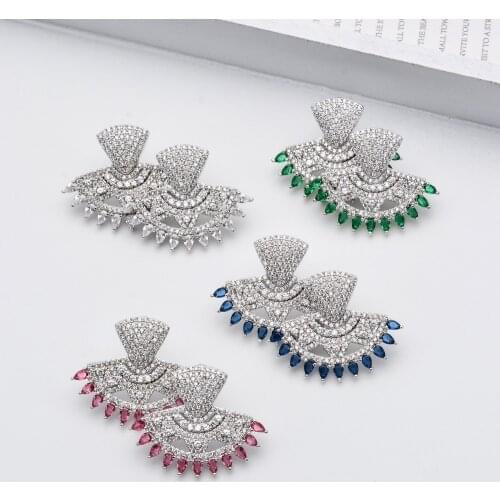 Fan-shaped AAA cubic zirconia earrings in various colors,Popular jewelry zircon earrings for women/girls weddings, ER-271