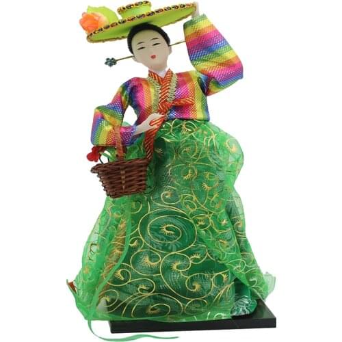 12'' Vintage Korean Geisha Doll Hanbok Green Dress Oriental Dolls Model