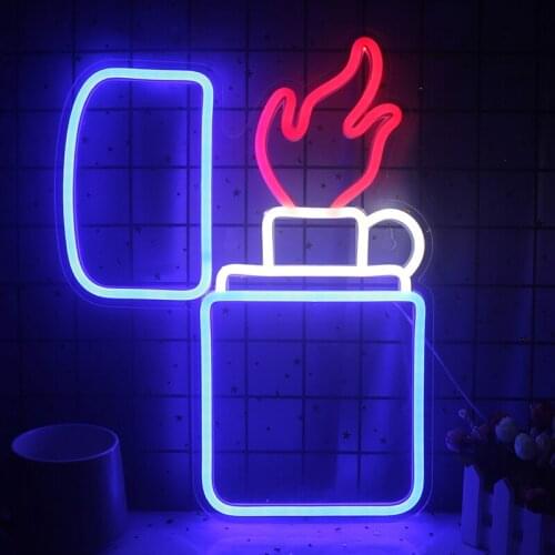 Wanxing Lighter Shaped Neon Signs Acrylic Wall Art Neon Lighting For Bar Restaurant Camping Holiday Club Party Game Room Decor