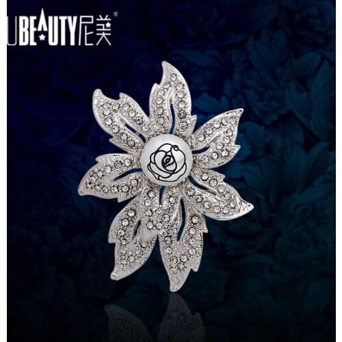 UBEAUTY Flower Women Brooches Big Crystal Double Imitation Pearl Flower Brooch Elegant Rhinestones Brooches and Pins for Women