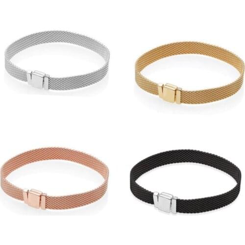 925 Sterling silver Fit Charms Reflexions Mesh Pan Bracelet Oxidised Mesh Personality cool DIY Gifts