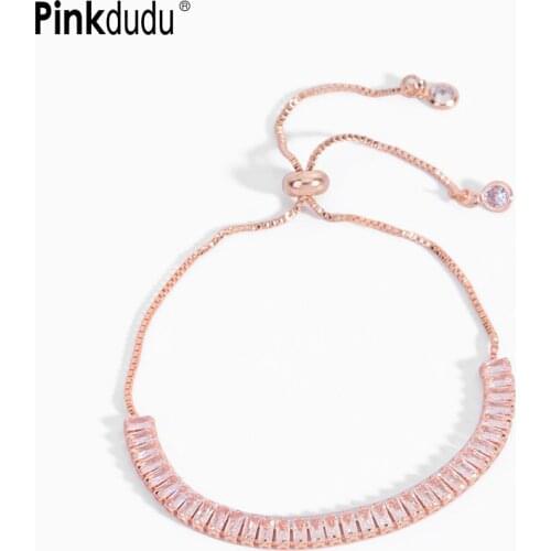 Pinkdudu Rose Gold Chain Big Shiny Crystal Bracelets & Bangles Fashion Geometric Zircon Bracelets For Women Party Jewelry OG162