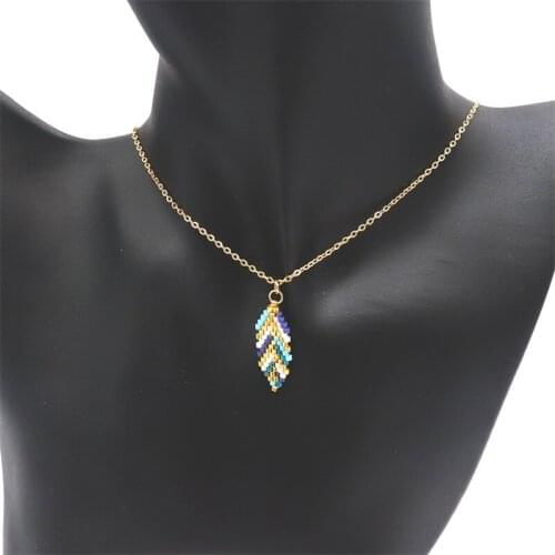 ZHONGVI Bohemian Leaves Pendant Necklace Fashion Colorful Clavicle Chain Statement Long Necklace Women Stainless SteelJewelry