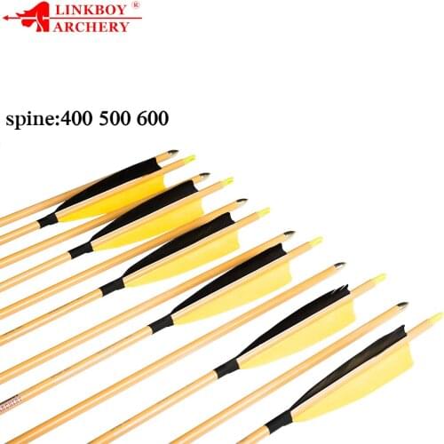 12pcs Archery 100% Pure Carbon Arrow ID 6.2MM spine300 400 500 600 Bamboo Skin 5inch Turkey Feather Bow and Hunting Accessories