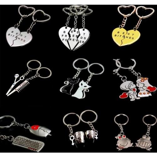 2pc Romantic Novelty Chaveiro Couple Keychain Lovers Heart Key Chain Ring Llaveros Casual Jewelry Valentines Day Wedding Gift