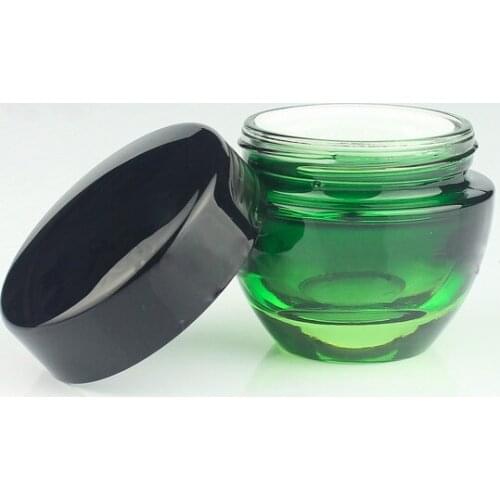 200pcs 50g Cosmetics empty jar mushroom glass green jar with black cap beautiful glass bottle for containing cream or paste