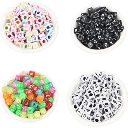 4Styles Mixed Square Digital Acrylic Beads Charm Loose Spacer Bead For Jewelry Making DIY Needlework Bracelet Accessories