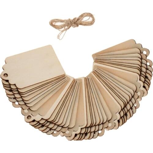 50x Wood Gift Tags Blank Christmas Tree Hanging Label Xmas Party Decoration