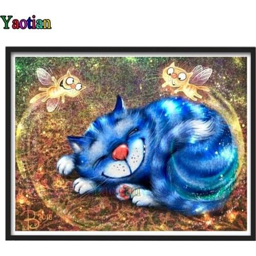 5D DIY Diamond Mosaic Cartoon Blue Cat Diamond Embroidery Christmas Gfit Diamond Painting Pictures Needlework decor Home gift