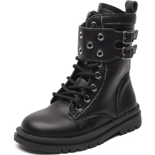 Fashion Boots Kids Mid-Calf England Style Martin Boots Solid Zipper Side Girls Soft Sole Comfy Children Shoes Spring Autumn 2021