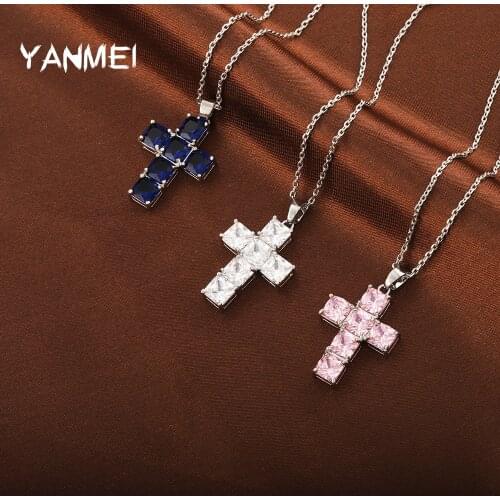 Cross Necklace Pendant Transparent Shiny Hip Hop Pendant Prayer High-end Jesus Christ Decoration for Women Male Cross Necklace