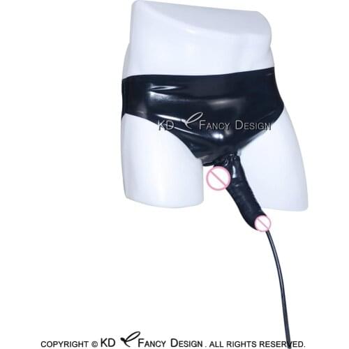 Black Latex Briefs With Penis Sheath Condom And Piss Tube Rubber Underwear Shorts Bottom DK-0033
