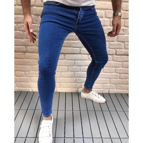 Mens Solid Color Casual Jeans Small Foot Hip Hop Washed Slim Pants Wash Hip Hop Work Trousers Jeans Streetwear