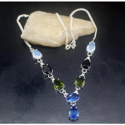 Gemstonefactory Jewelry Big Promotion 925 Silver Blue Topaz Opal Onyx Peridot Women Ladies Gifts Chain Necklace 48cm 202101574