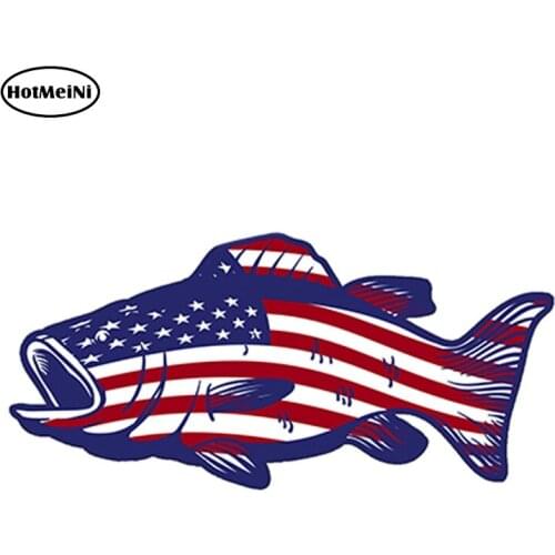 HotMeiNi 13cm x 6cm Bass Fish USA Flag Stickers Vinyl Decal Car Truck Boat Fishing Funny Car Sticker Decal