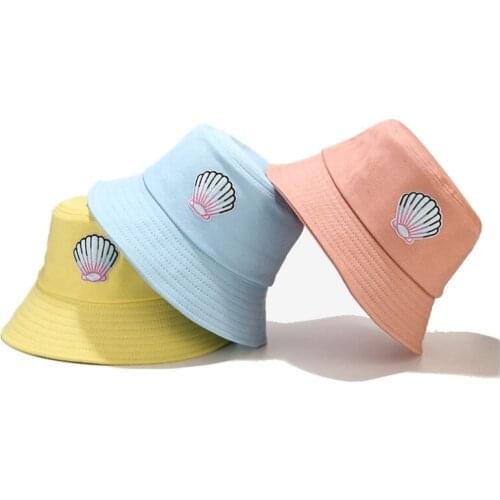 Sea Shell Embroidery Sun Cap Fashion Fisherman Hat Women Girl Trendy Outdoor Fold Panama Bucket Hats Travel Beach Sun hat