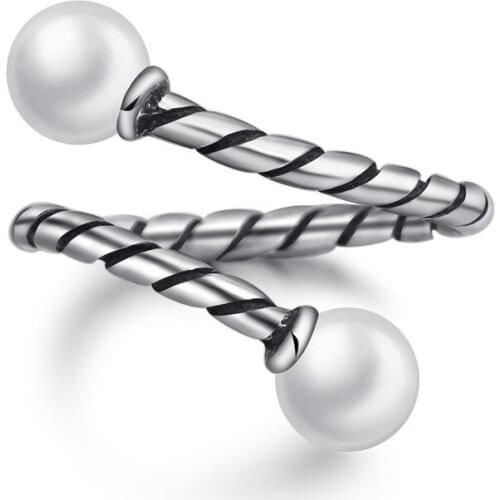 Hot Sale Retro Thai Silver Ring New Fashion pearl 925 Sterling Silver Adjustable Size Rings for Women Jewelry Gift
