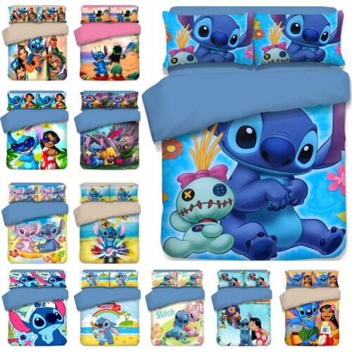 Disney Lilo & Stitch Cartoon Pattern Bedding Set Duvet Cover Bed Sheet Pillow Cases Twin Full Queen King Size Drop Shipping Gift