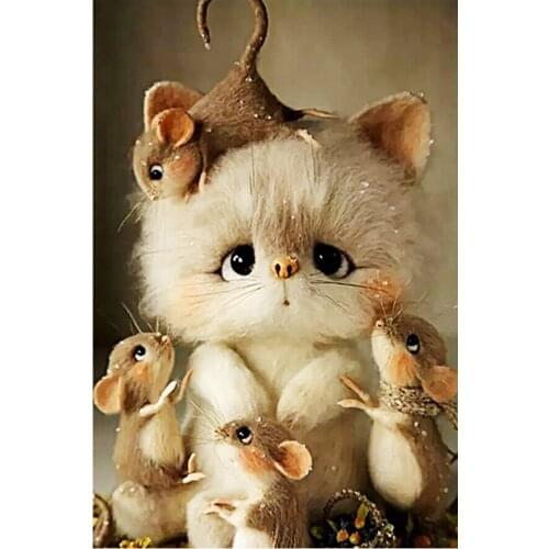 Cat and Mouse Diamond Painting Cartoon Animal Round Full Drill Nouveaute DIY Mosaic Embroidery 5D Cross Stitch Home Decor Gifts