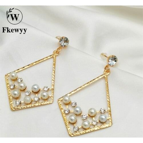Fkewyy Fashion Earrings For Women 2021 Vintage Luxury Jewelry Pearl Earrings Geometry Accessories For Women Gothic Jewellery