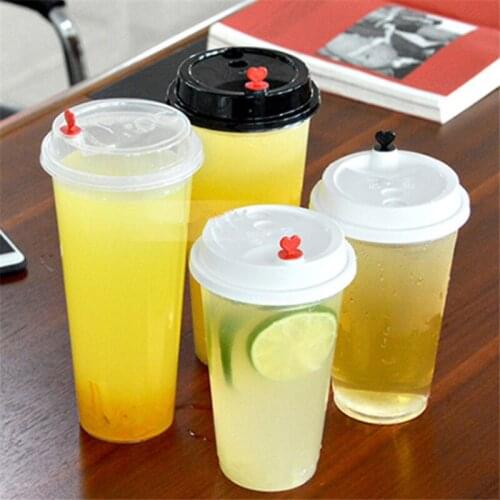 100 pcs Disposable Transparent Plastic Cup Cold Drink Travel Mug Coffee Juice Tea Cup With Straw Smoothie PVC Juice Cup with Lid