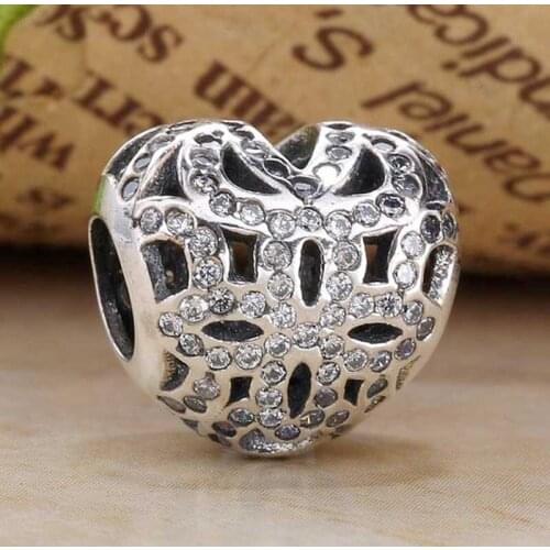 Original Openwork Romantic Heraldic Heart With Crystal Beads Fit 925 Sterling Silver Charm Bracelet Bangle DIY Jewelry