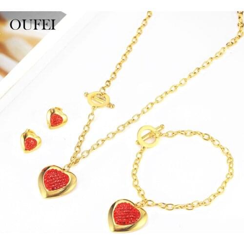 OUFEI Stainless Steel Heart Necklace Earrings Bracelet Set Woman Vogue 2019 Jewelry Sets Accessories Bohemian Mass Effect
