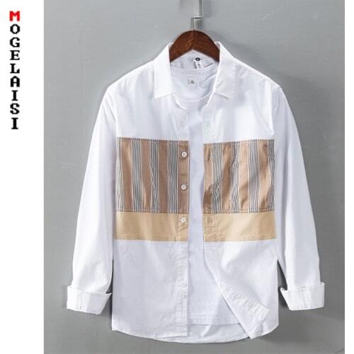 Fashion men shirt spring new 100% long sleeve soft Breathable Striped white shirt tops man clothing Camisa masculina 1238