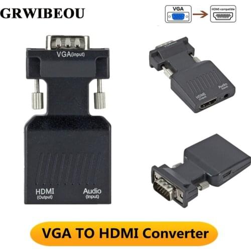 Grwibeou 1080P/720P VGA to HDMI-compatible Converter Cable Adapter Audio Power input for HDTV Monitor Projector PC Laptop TV-BOX