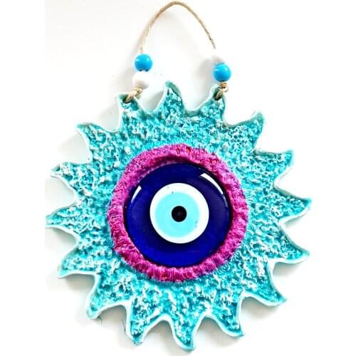 Evil Eye Beaded Special Design Handmade Sun Figured Wall Ornament