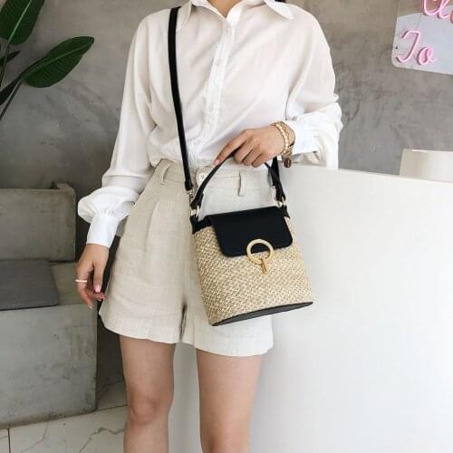 Retro Womens Straw Bag Shoulder Crossbody Bag Flap Weaving Basket Beach Small Handbags Woven Summer Girls Shopper Totes