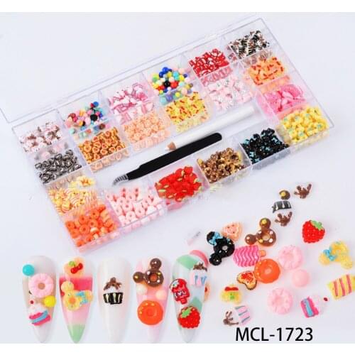 Swarovsky 21 Grid Three-dimensional Candy Set Colorful Multi Shapes Cartoon Painted Resin Cake Shape Stickers Nail Art Decora