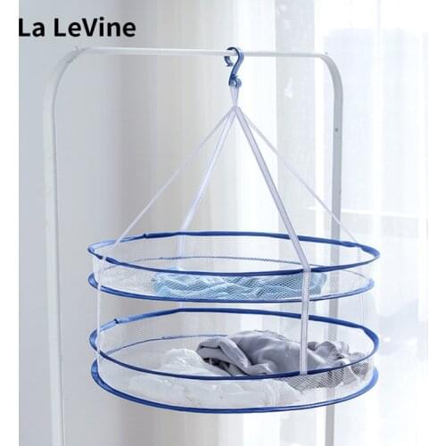 High Quality Mesh Drying Rack Detachable Double-layer Hanging Drying Mesh Clothes Basket Windproof Hook Steel Ring Design
