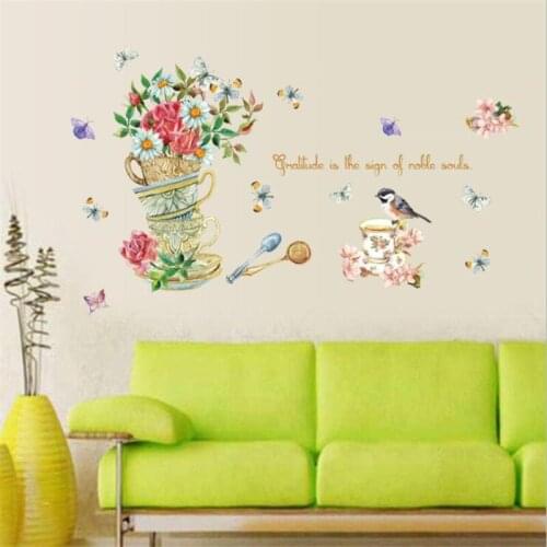 Vivid Still life, plant, flower and bird wall sticker, study bedroom, wall decoration, home decoration, art mural