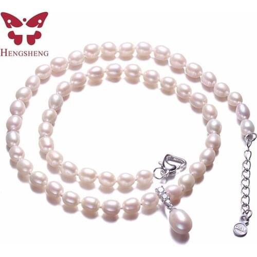 White Natural Freshwater Pearl Necklace,AAA Zircon Pendant With Love Extend Buckle,Women Jewelry Necklace,925 Silver Jewelry