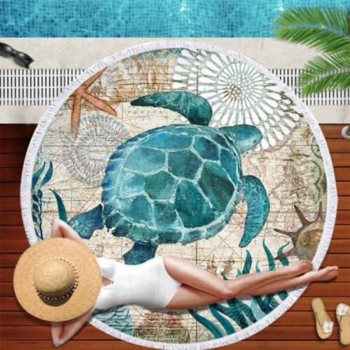 1pcs Large Round Beach Towel Tortoise Microfiber Blanket With Tassel Summer Toalla Bohemian Picnic Mat 150cm