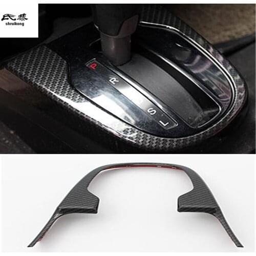 Free shipping 1pc ABS Carbon fiber grain gear panel decoration cover for 2014-2018 HONDA JAZZ car accessories