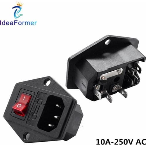 1Pcs 10A/15A 250V IEC320 C14 Inlet Electrical AC Socket 3 in 1 AC Power Switch Socket With/without Fuse For 3D Printer Parts