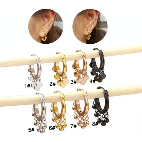 1PC Stainless Steel Hinged Segment Clicker Ring Hoop Nose Septum Piercing Helix Cartilage Hoop Tassel Daith Earring Jewelry