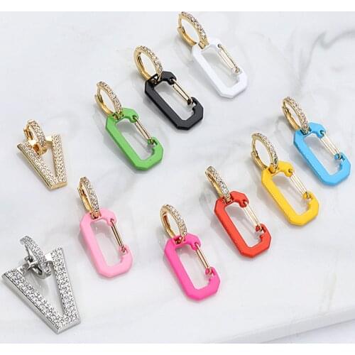 1PC Triangle Geometric Drop Pendant Dangle Earrings Cubic Zirconia Ear Piercing Drop Earring for Women Neon Fluorescent Jewelry