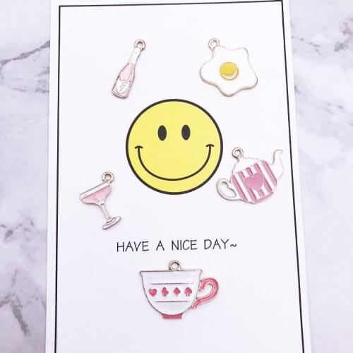 10pcs 2019 cartoon DIY breakfast series cup goblet cups purse egg jewelry accessories alloy pendant