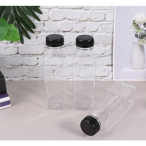 10PCS 400ml Transparent Empty Storage Containers Disposable PET Bottles with Lids for Beverage Drink Bottle Jar (Black Caps)