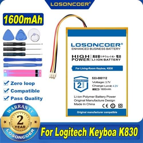 100% Original LOSONCOER 1600mAh Keyboard Battery 533-000112, L/N 1406 For Logitech IIIuminated Living-Room Keyboa, K830