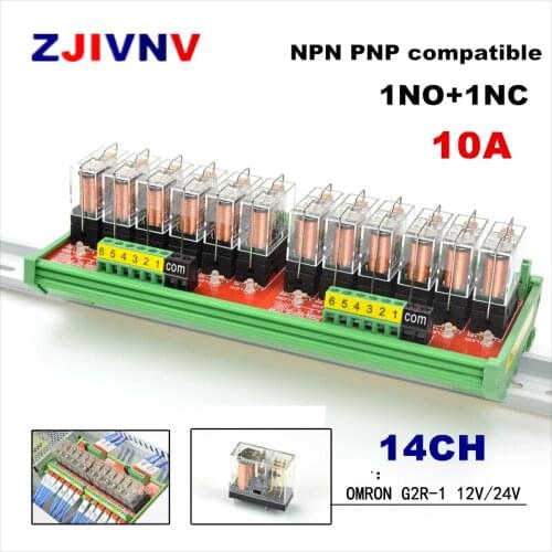 14 Channels DIN Rail Mount OMRON G2R-1 12V 24V DC Interface Relay Module PNP NPN compatible PLC Signal Isolation Amplifier Board